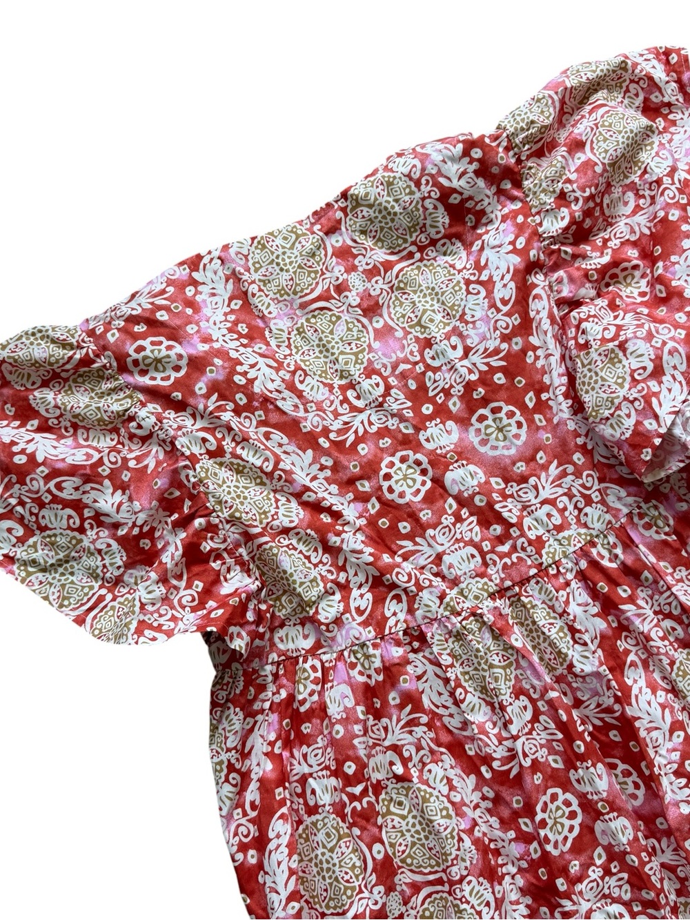 Anthro Maeve Cotton Midi Dress Boho Block Print Flutter Sleeve Cottagecore XS - Picture 13 of 15